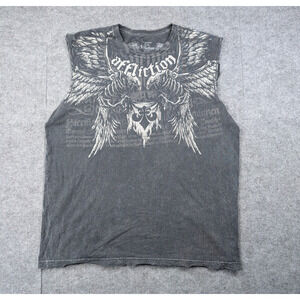 Affliction Sleeveless Shirt Mens XL Wing Graphic Y2K All Over Print Grunge Biker